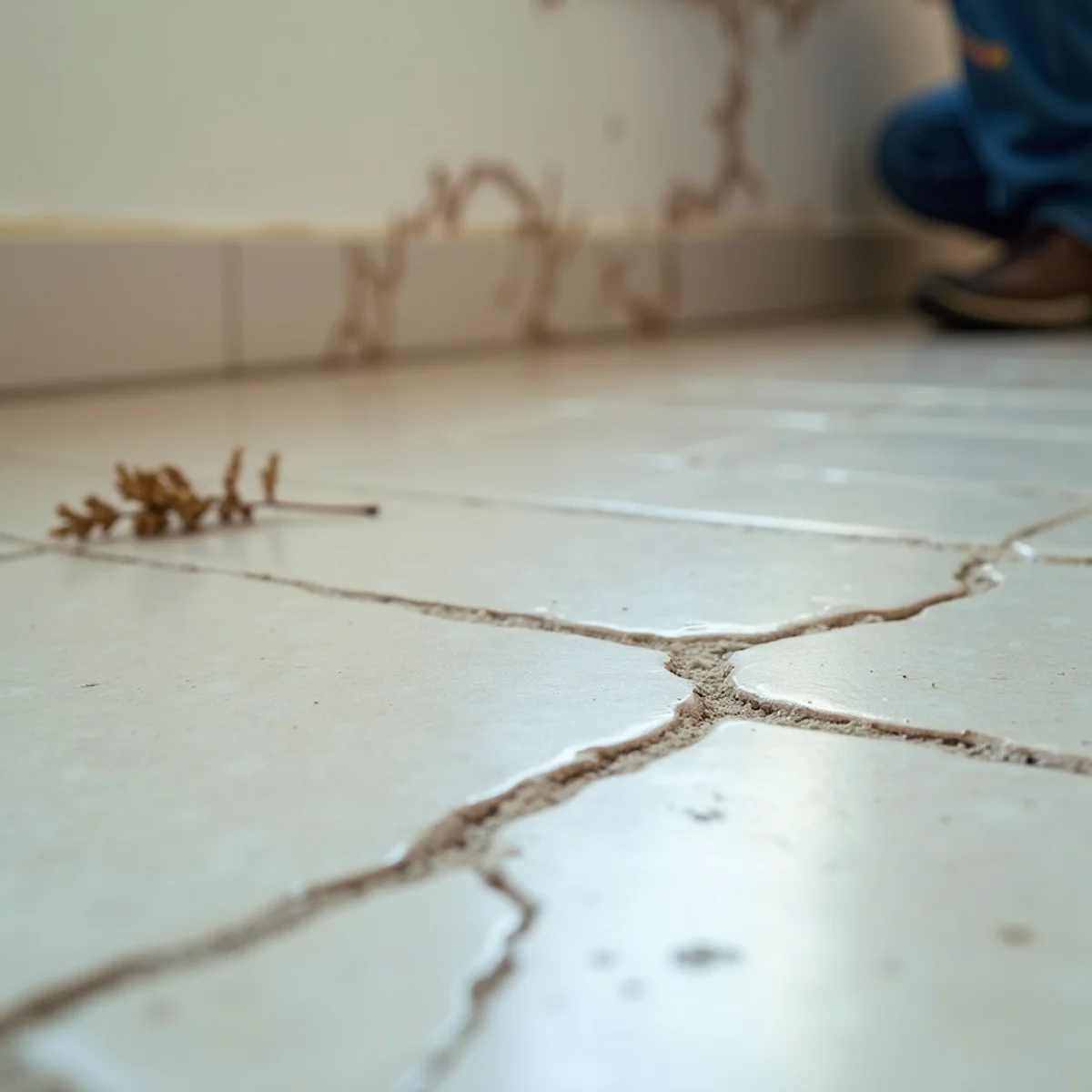 Cracks in tile flooring from foundation movement caused by a slab leak